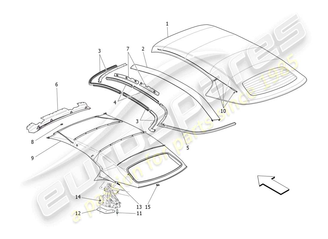 maserati grancabrio mc (2013) capote eléctrico: diagrama de partes de revestimientos