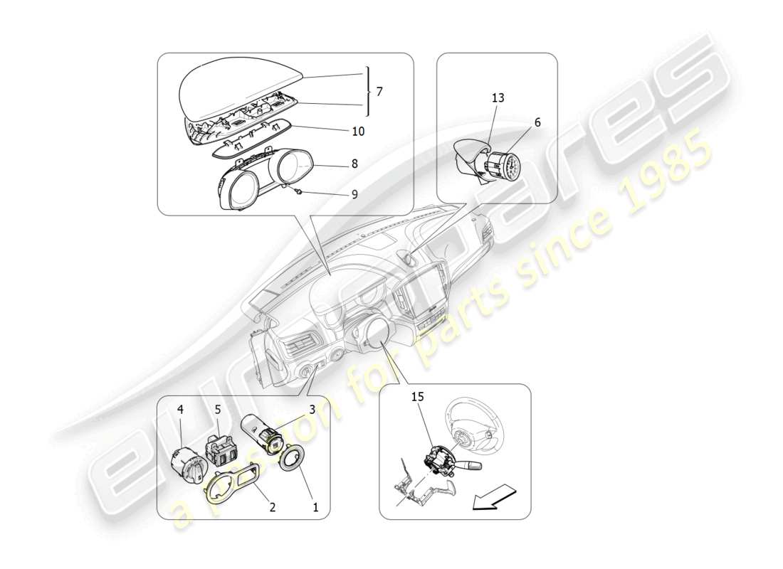 maserati ghibli (2014) diagrama de piezas de los dispositivos del tablero