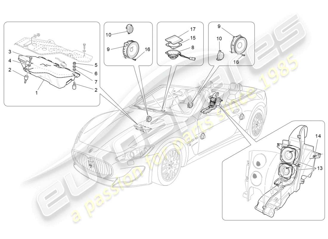 maserati grancabrio mc (2013) diagrama de piezas del sistema de difusión de sonido