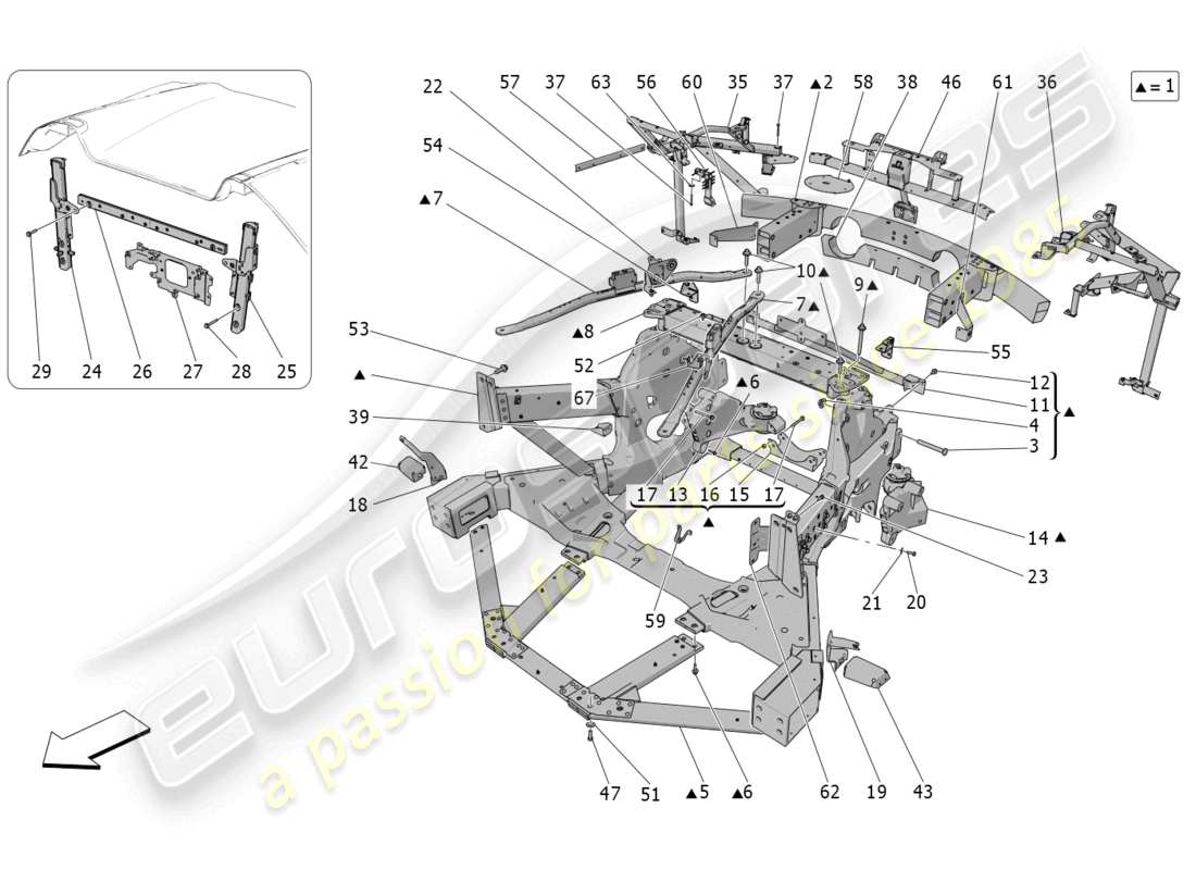 maserati mc20 cielo (2023) diagrama de piezas del chasis trasero