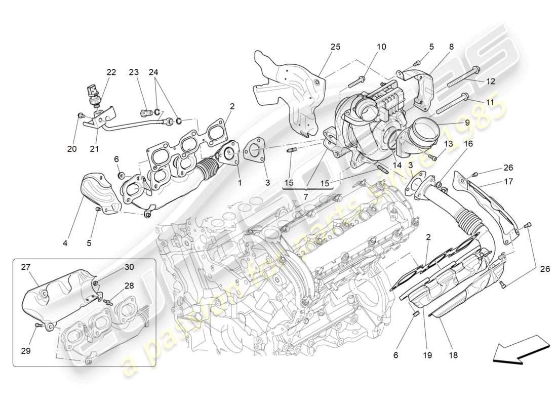 maserati levante (2019) sistema de turboalimentación: equipos diagrama de piezas