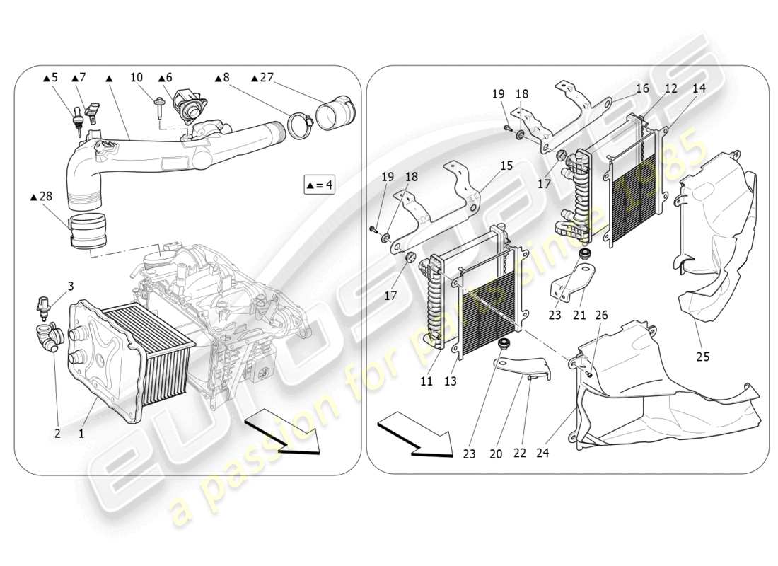 maserati levante gt (2022) diagrama de piezas del sistema intercooler