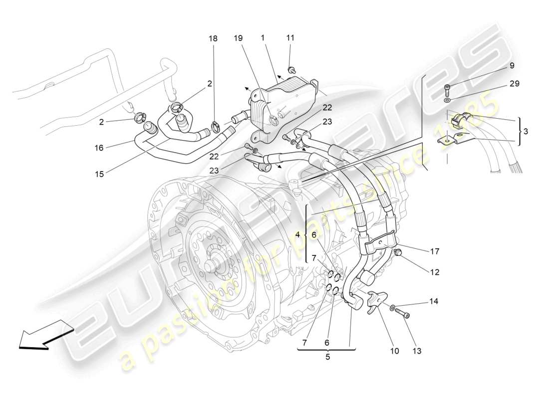 maserati levante gt (2022) lubricación y refrigeración del aceite de la caja de cambios diagrama de piezas