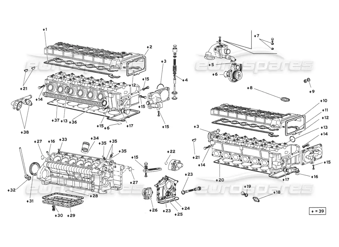 lamborghini diablo 6.0 (2001) engine gasket kit diagrama de piezas