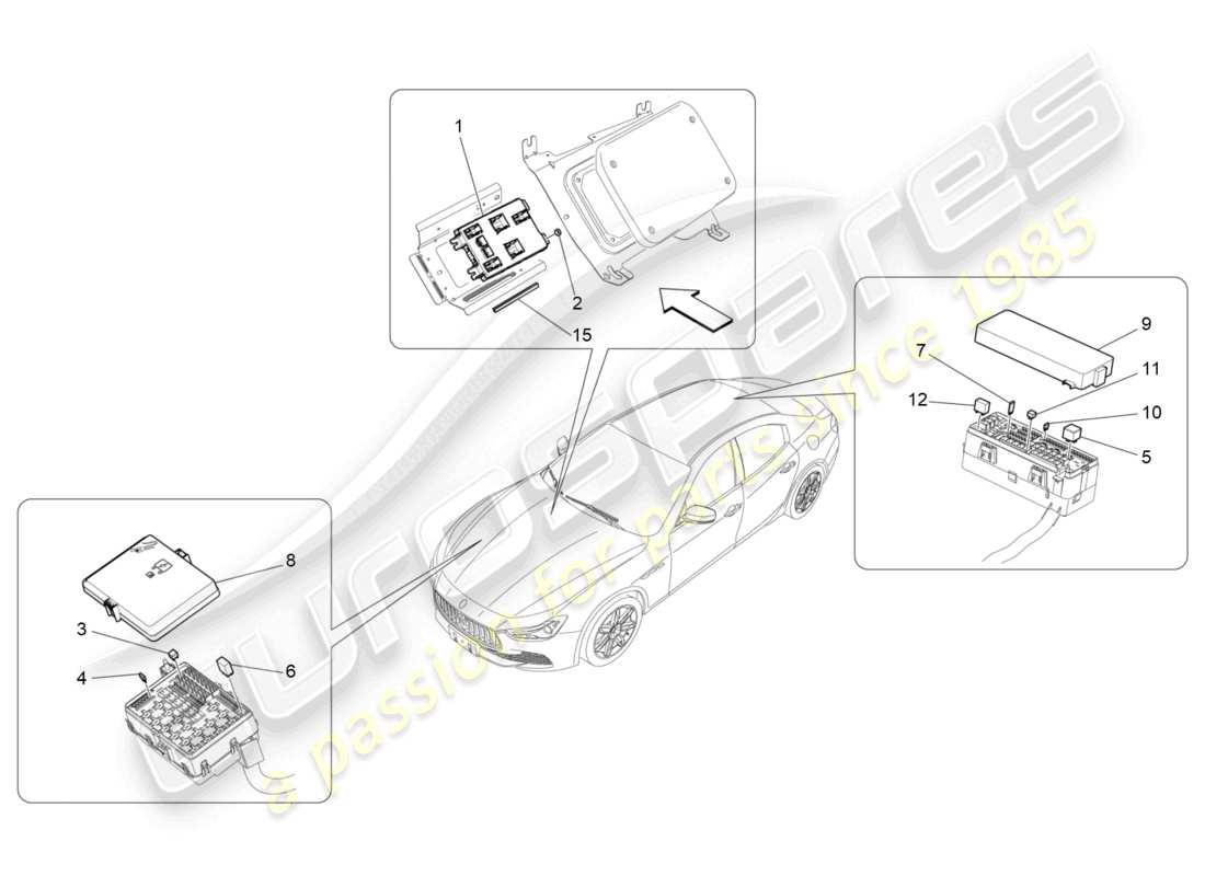 maserati ghibli (2014) diagrama de piezas de relés, fusibles y cajas