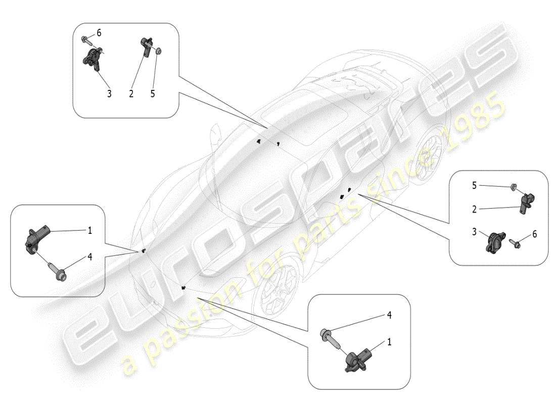 maserati mc20 (2024) sensores de accidente diagrama de piezas