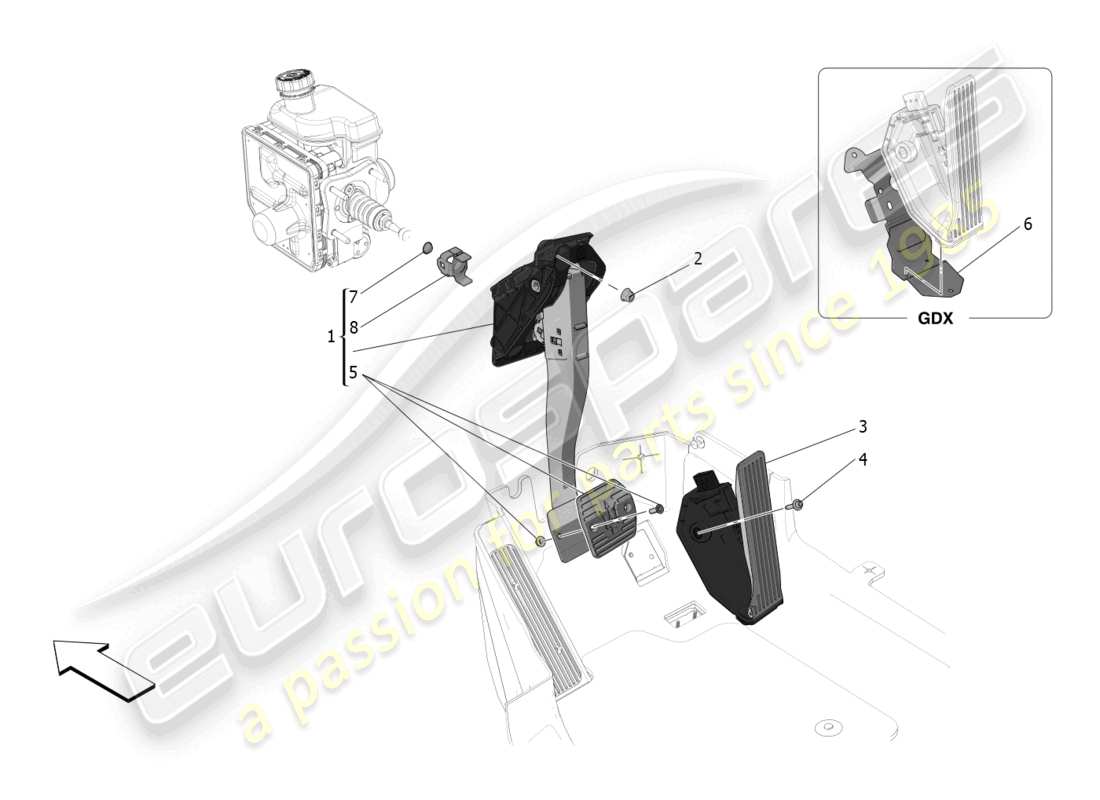 maserati mc20 (2023) diagrama de piezas completo de la unidad de pedalera