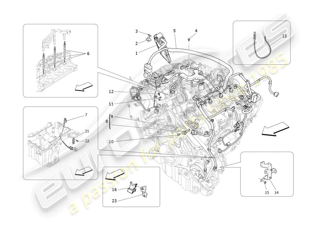 maserati levante (2019) control electrónico: diagrama de piezas de control de sincronización del motor y inyección