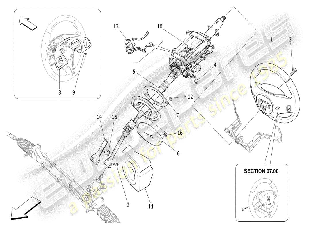 maserati ghibli (2021) diagrama de piezas de la unidad de volante y columna de dirección