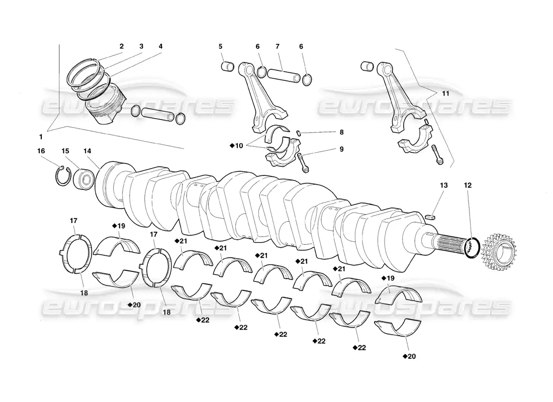lamborghini diablo sv (1998) engranajes de cigüeñal diagrama de piezas
