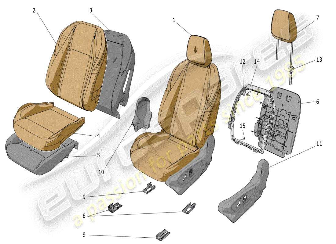 maserati grecale modena (2023) front seats: trim panels diagrama de piezas