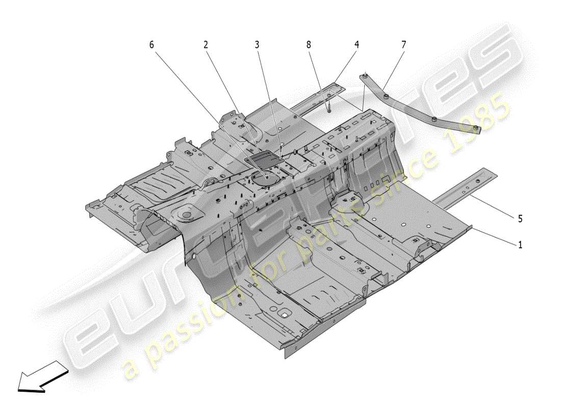 maserati grecale modena (2023) diagrama de piezas de marcos estructurales centrales y paneles laminares