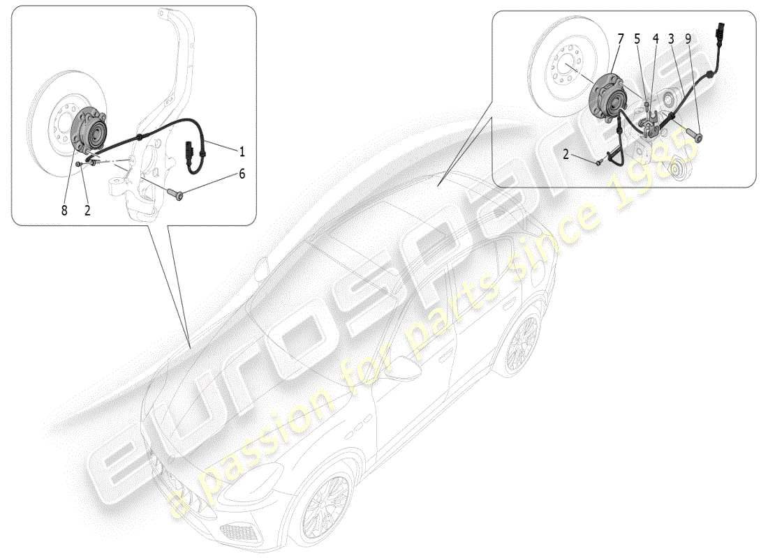 maserati grecale modena (2023) diagrama de piezas de los sistemas de control de frenado