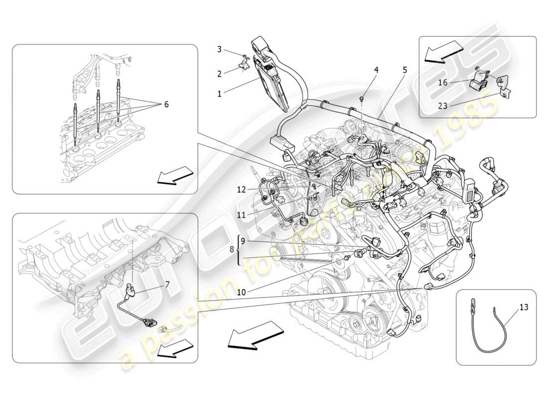 maserati quattroporte (2018) control electrónico: diagrama de piezas de control de sincronización del motor y inyección