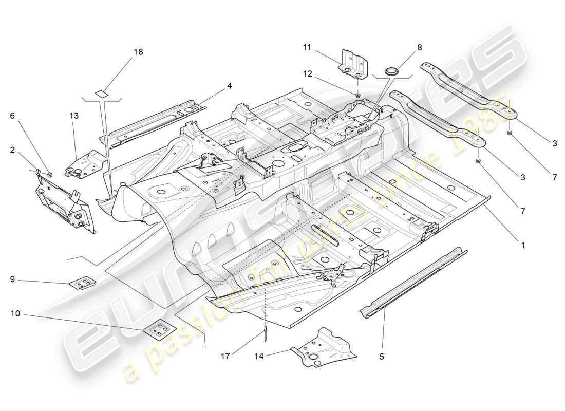 maserati quattroporte (2018) diagrama de piezas de marcos estructurales centrales y paneles laminares