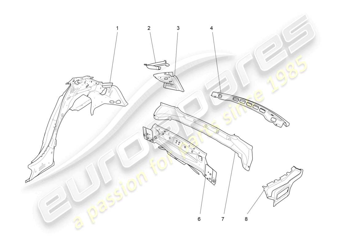 maserati ghibli (2018) diagrama de piezas de la carrocería y los paneles exteriores traseros