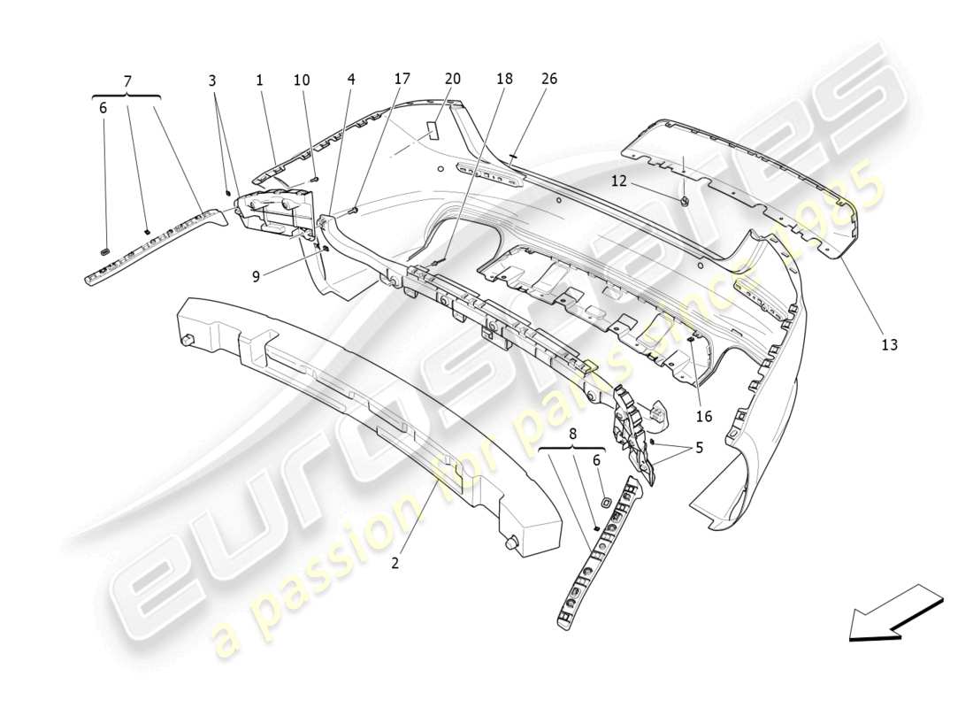 maserati ghibli (2018) diagrama de piezas del parachoques trasero