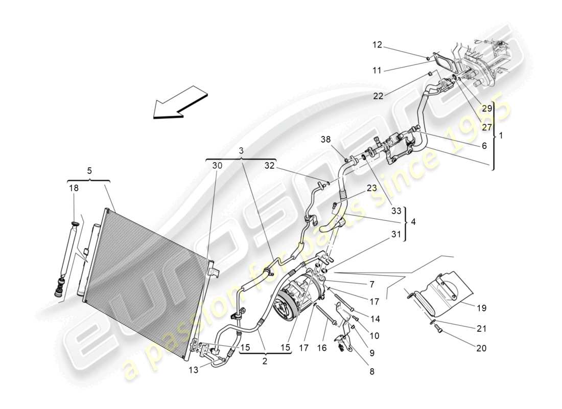 maserati quattroporte (2018) unidad de a/c: dispositivos del compartimiento del motor diagrama de piezas