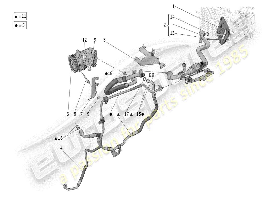 maserati grecale modena (2023) unidad de a/c: dispositivos del compartimiento del motor diagrama de piezas