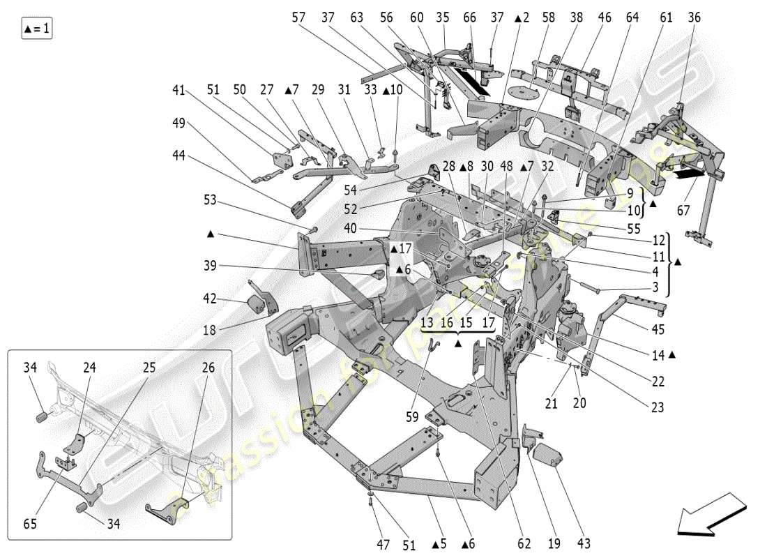 maserati mc20 (2024) chasis trasero diagrama de piezas