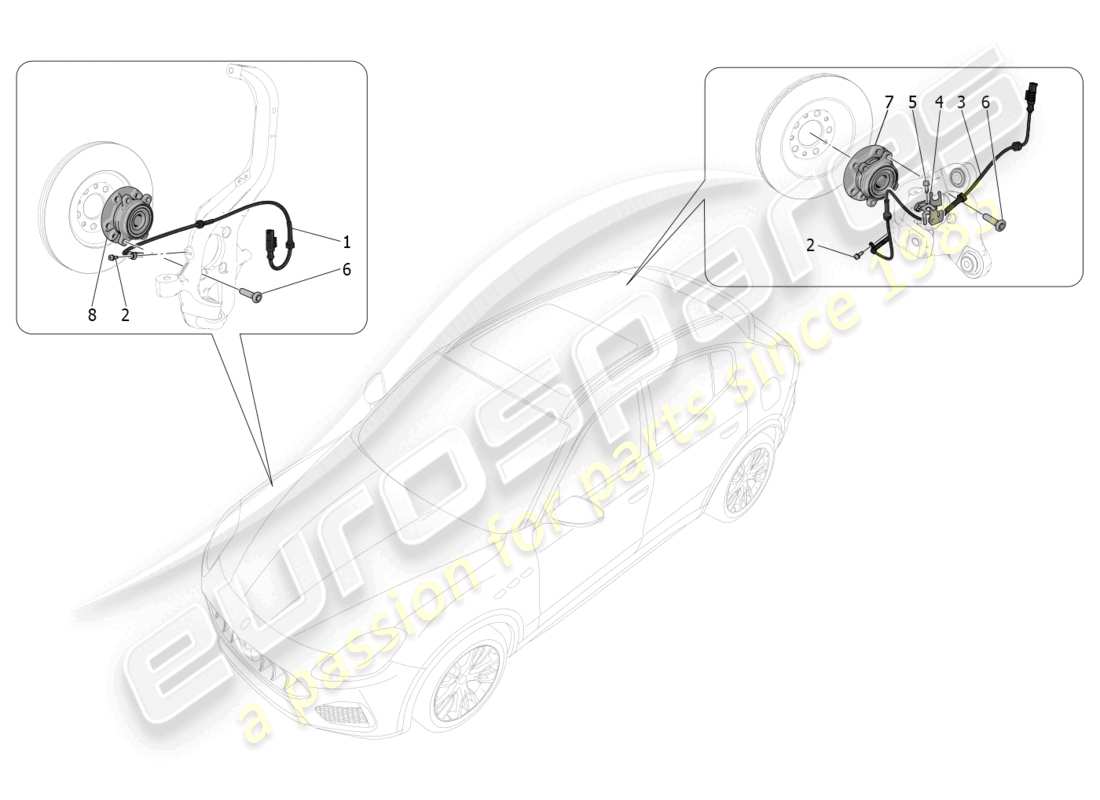 maserati grecale trofeo (2023) sistemas de control de frenado diagrama de piezas