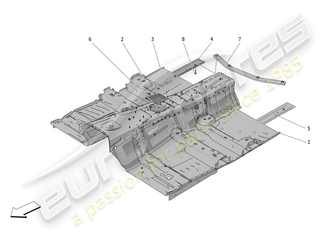 maserati grecale trofeo (2023) diagrama de piezas de marcos estructurales centrales y paneles laminares