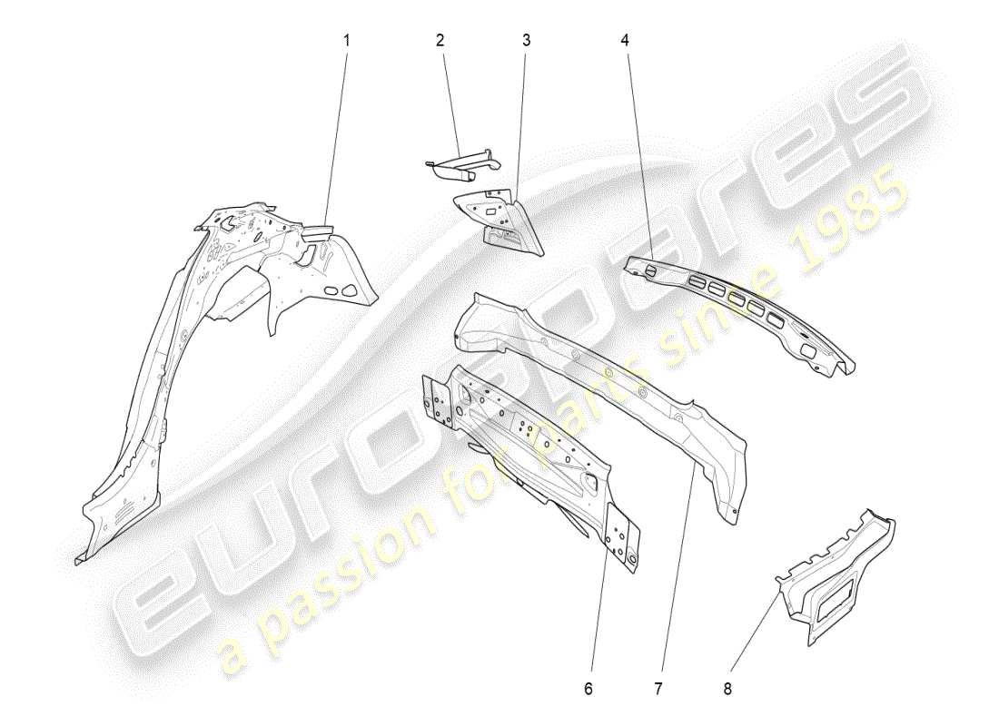 maserati ghibli (2021) diagrama de piezas de la carrocería y los paneles exteriores traseros