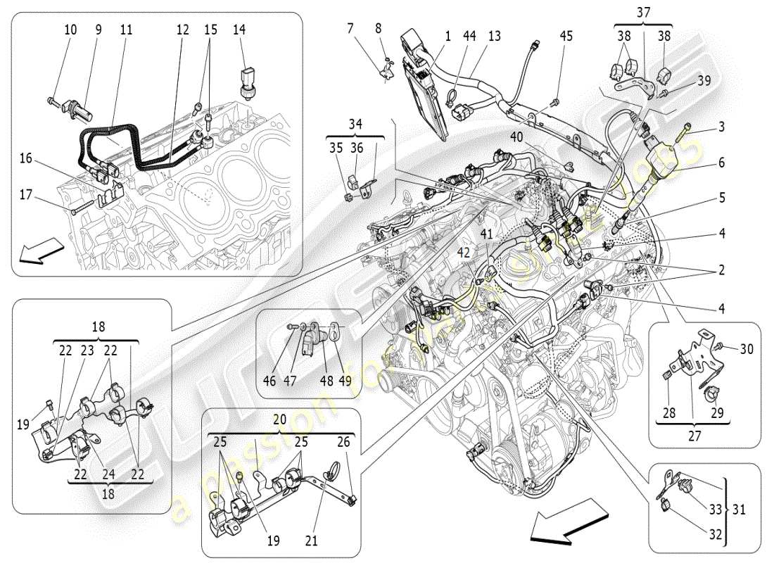 maserati ghibli (2021) control electrónico: diagrama de piezas de control de sincronización del motor y inyección
