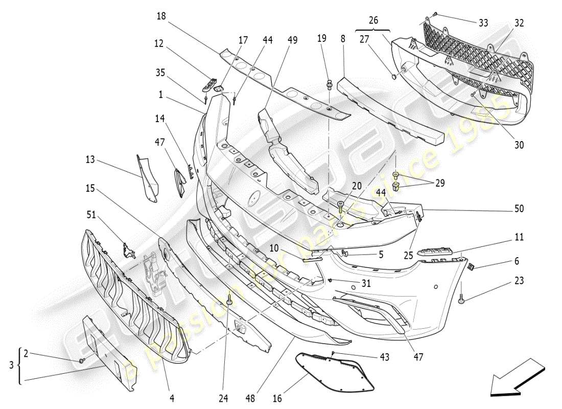 maserati ghibli (2021) diagrama de piezas del parachoques delantero