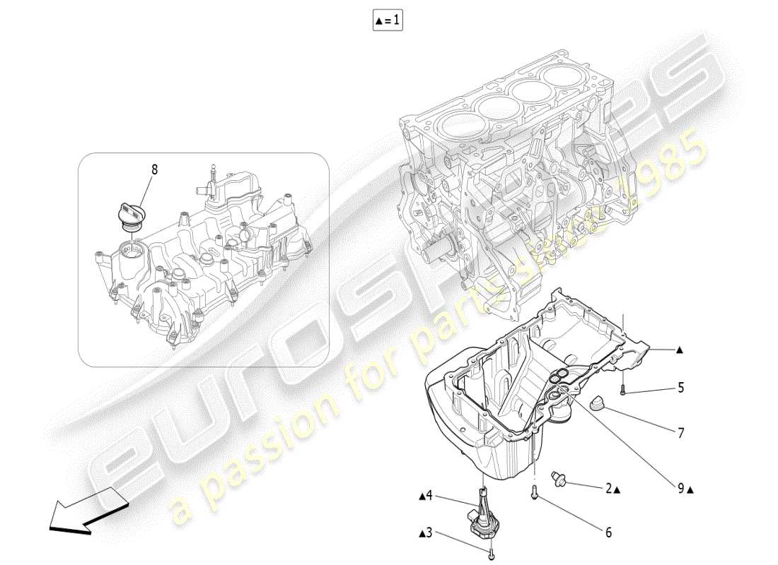 maserati ghibli (2021) sistema de lubricación: diagrama de piezas del circuito y de la colección