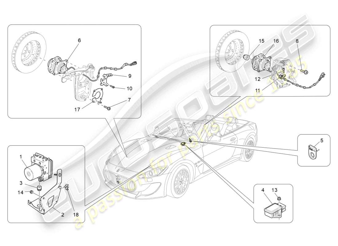 maserati grancabrio mc (2013) diagrama de piezas de los sistemas de control de frenado
