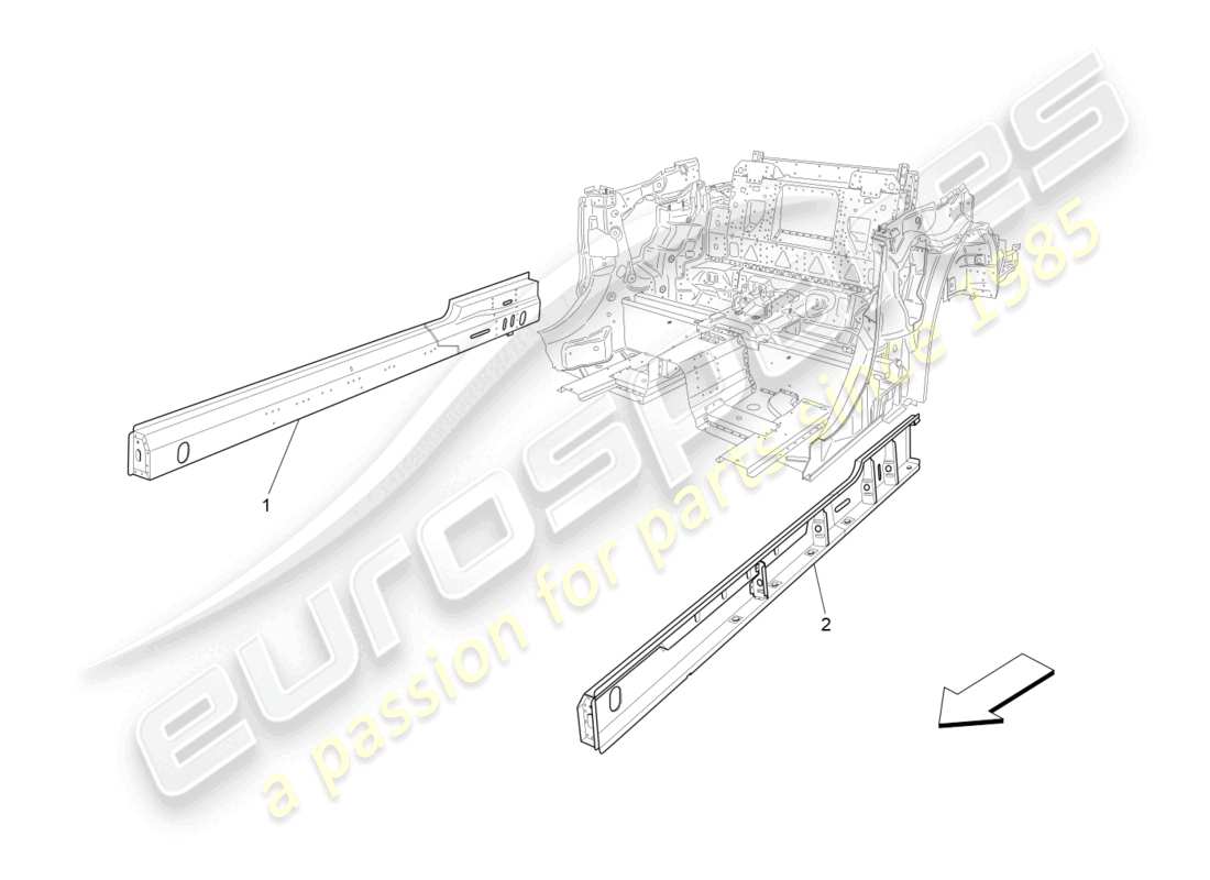 maserati grancabrio mc (2013) diagrama de piezas de marcos estructurales centrales y paneles laminares