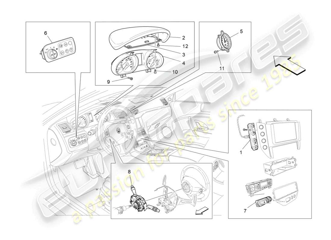 maserati granturismo mc stradale (2012) diagrama de piezas de los dispositivos del tablero