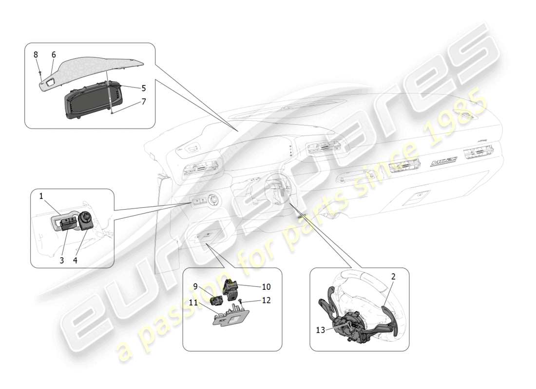 maserati mc20 (2022) diagrama de piezas de los dispositivos del tablero