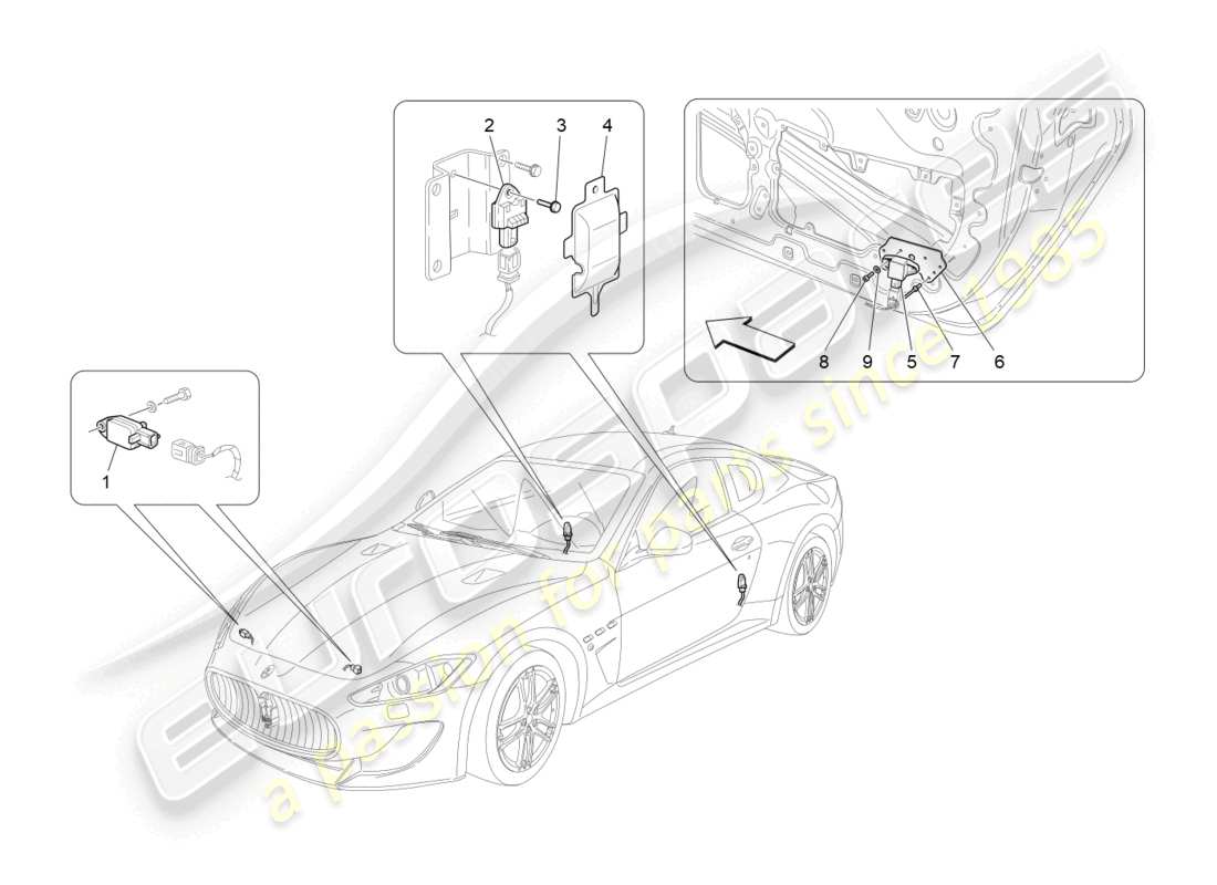 maserati granturismo mc stradale (2011) diagrama de piezas de los sensores de colisión