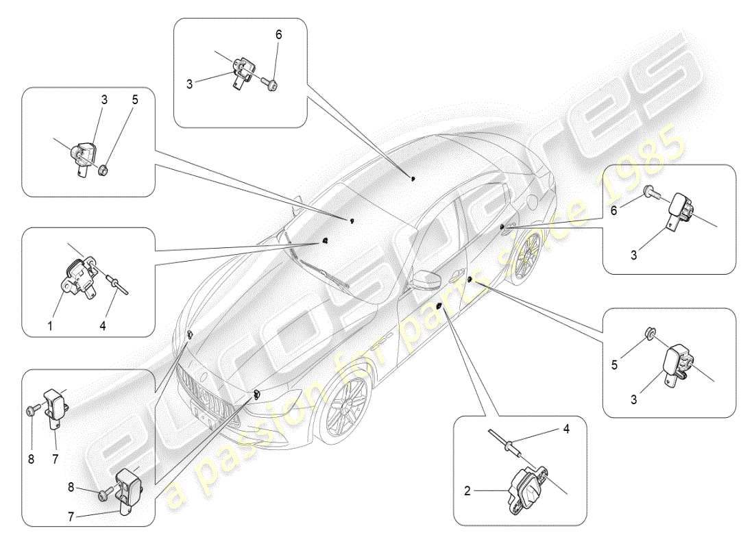 maserati ghibli (2019) sensores de accidente diagrama de piezas