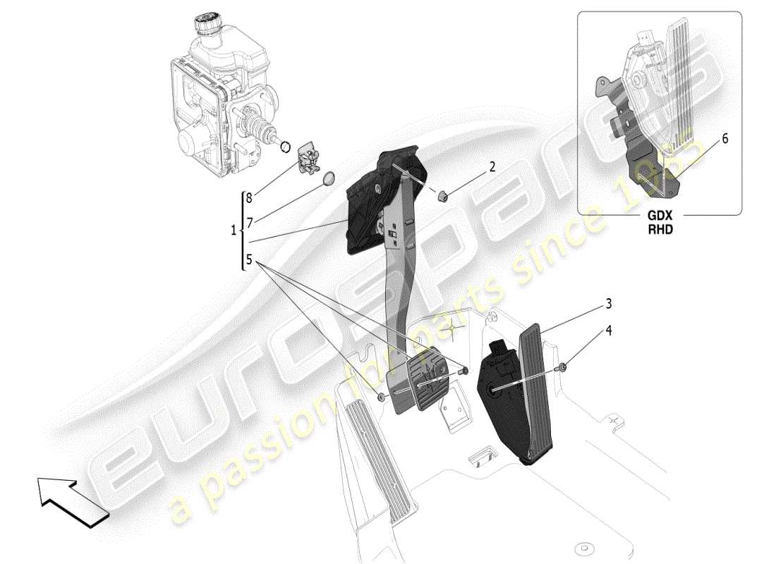 maserati mc20 (2024) unidad completa de pedal diagrama de piezas