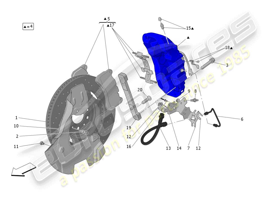 maserati grecale trofeo (2023) dispositivos de frenado en las ruedas delanteras diagrama de piezas