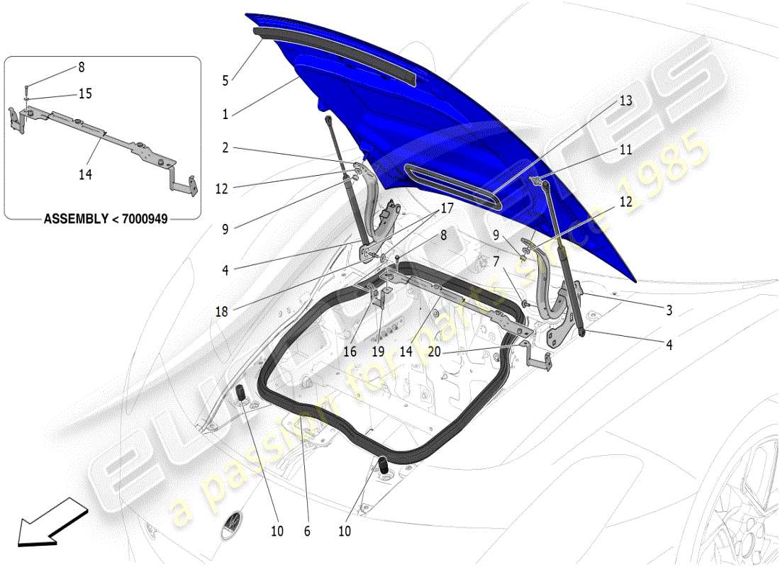 maserati mc20 (2024) diagrama de piezas de la tapa frontal