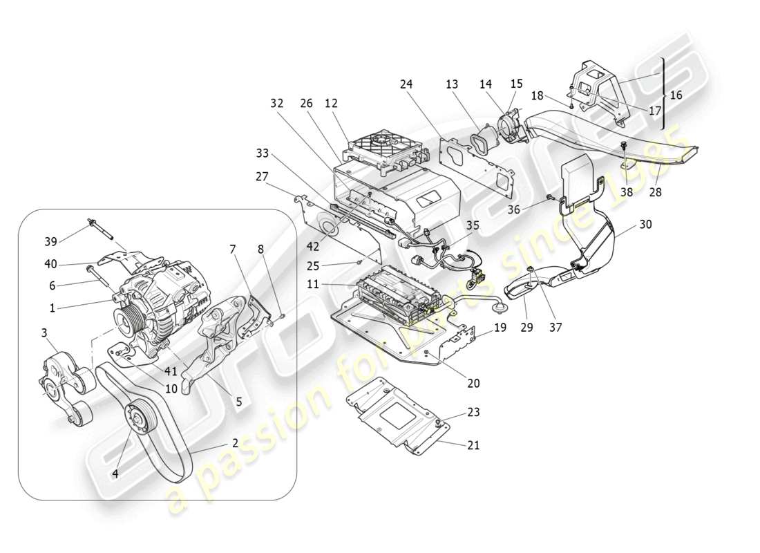 maserati levante gt (2022) diagrama de partes de generación y acumulación de energía