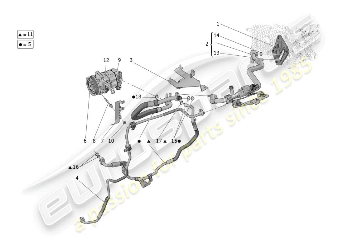 maserati grecale gt (2023) unidad de a/c: dispositivos del compartimiento del motor diagrama de piezas