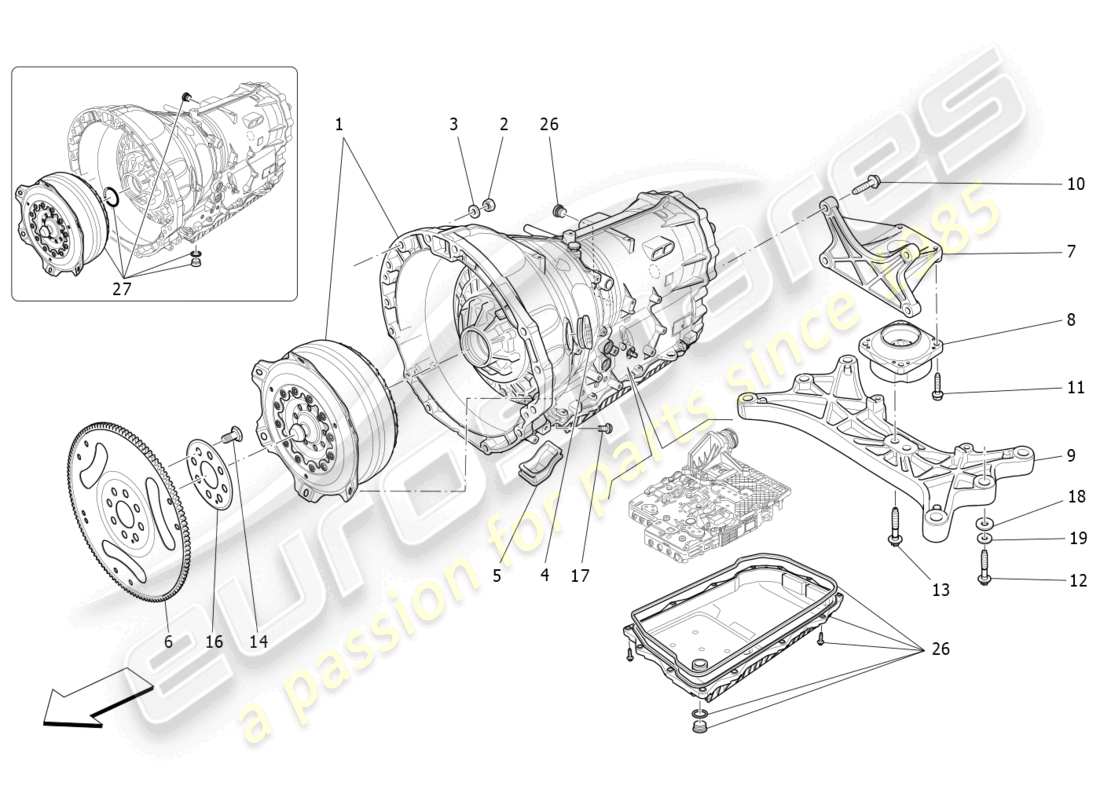 maserati quattroporte (2018) diagrama de piezas de las carcasas de la caja de cambios