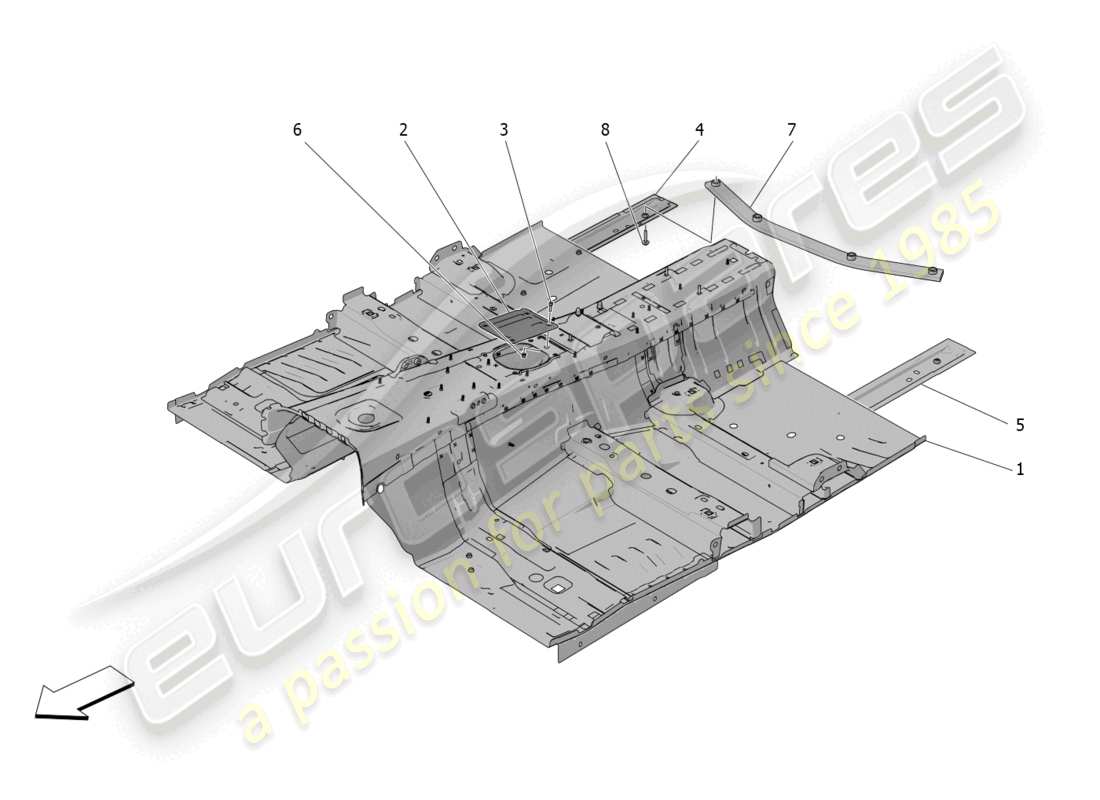 maserati grecale gt (2023) diagrama de piezas de marcos estructurales centrales y paneles laminares