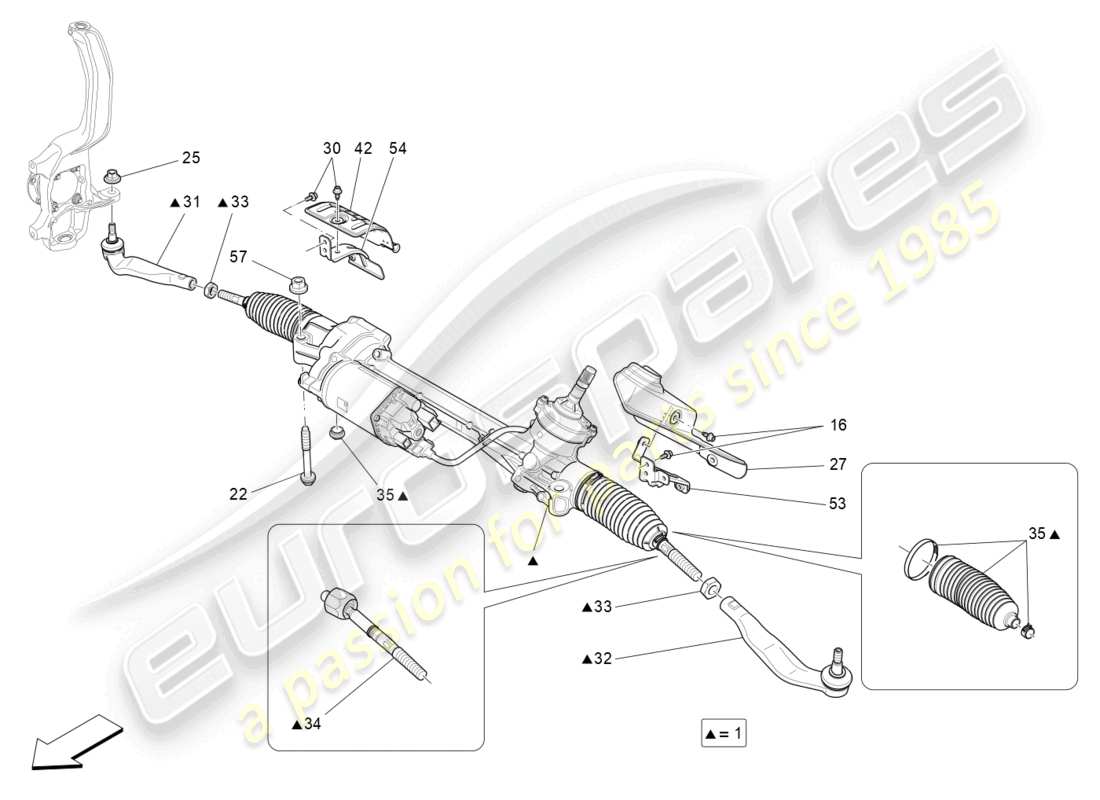 maserati levante (2020) unidad completa de cremallera de dirección diagrama de piezas