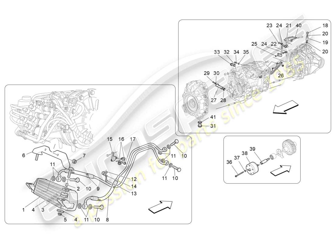 maserati granturismo mc stradale (2011) diagrama de piezas de lubricación y refrigeración del aceite de la caja de cambios