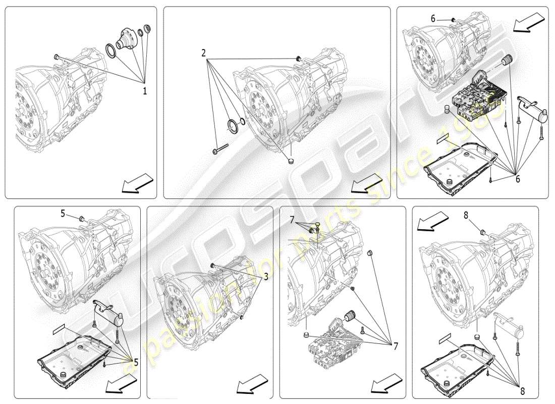 maserati ghibli (2021) diagrama de piezas de las carcasas de la caja de cambios