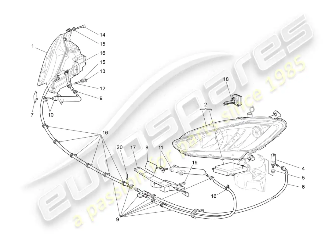 maserati granturismo s (2013) grupos de faros diagrama de piezas
