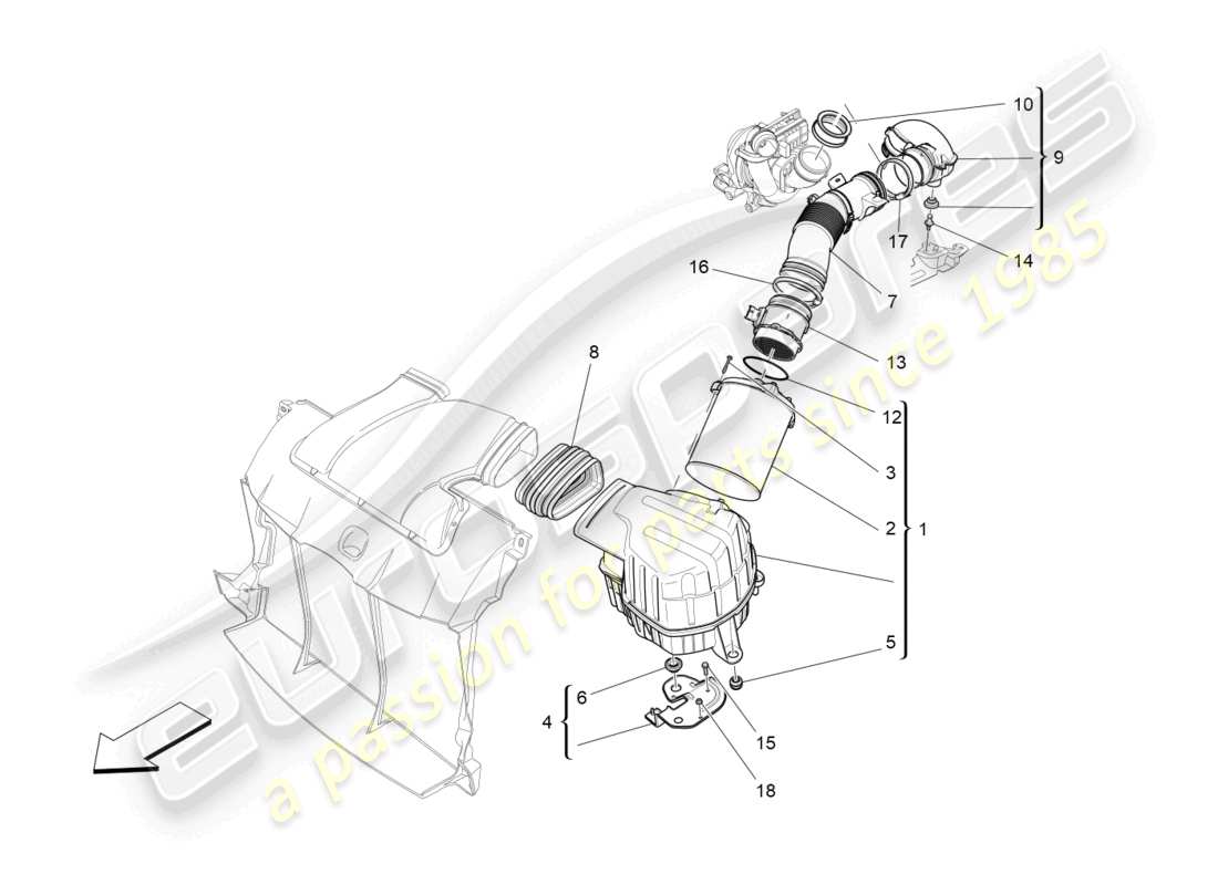 maserati ghibli (2017) filtro de aire, toma de aire y conductos diagrama de piezas