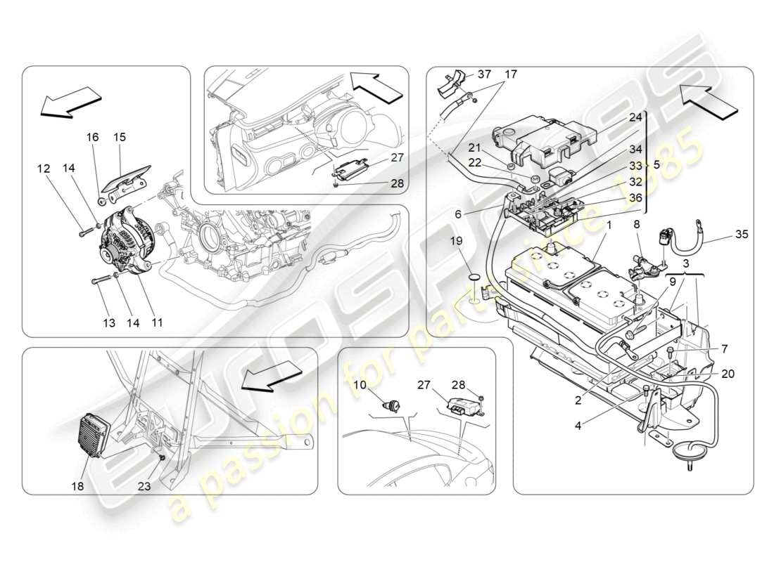 maserati quattroporte (2018) diagrama de partes de generación y acumulación de energía