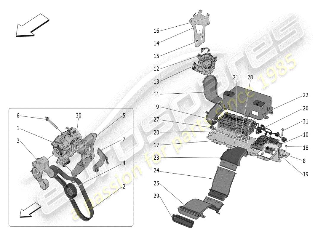maserati grecale modena (2023) diagrama de partes de generación y acumulación de energía
